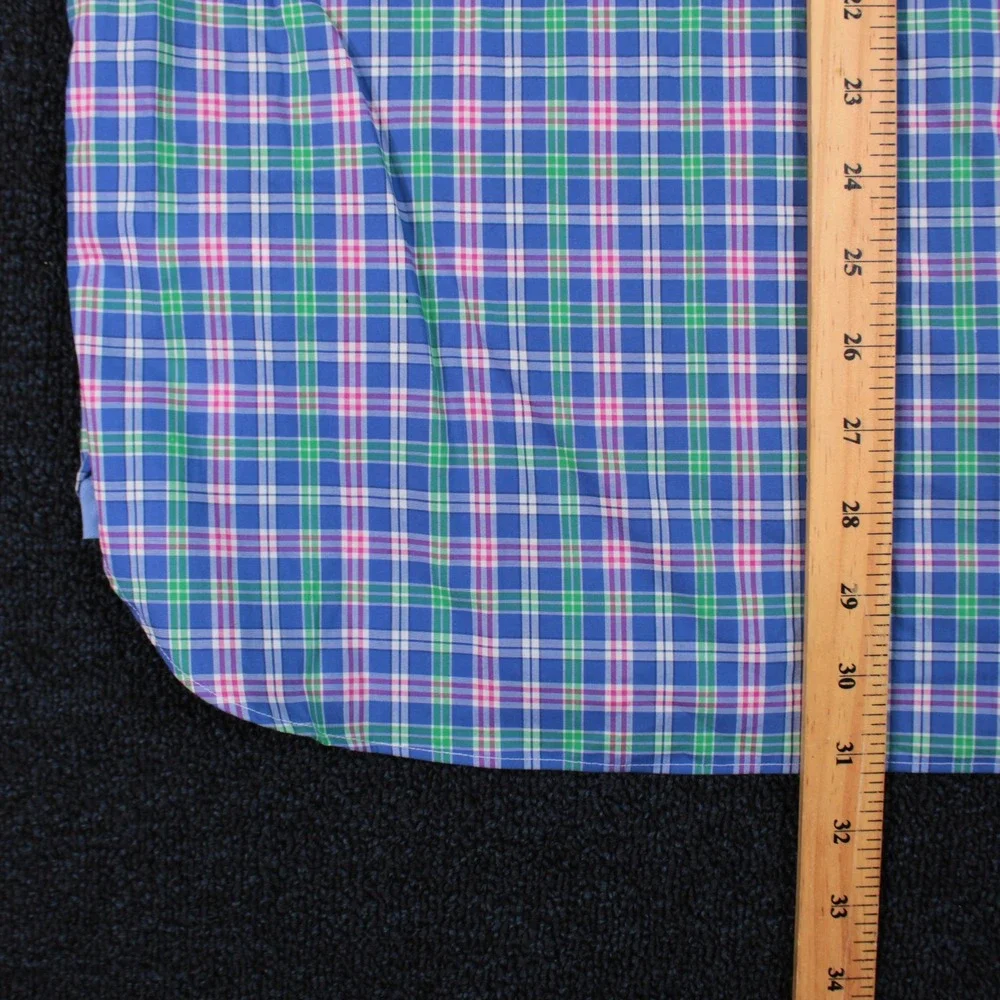 Polo Ralph Lauren Button Down Shirt Mens Large Blue Green Pink Plaid Stretch